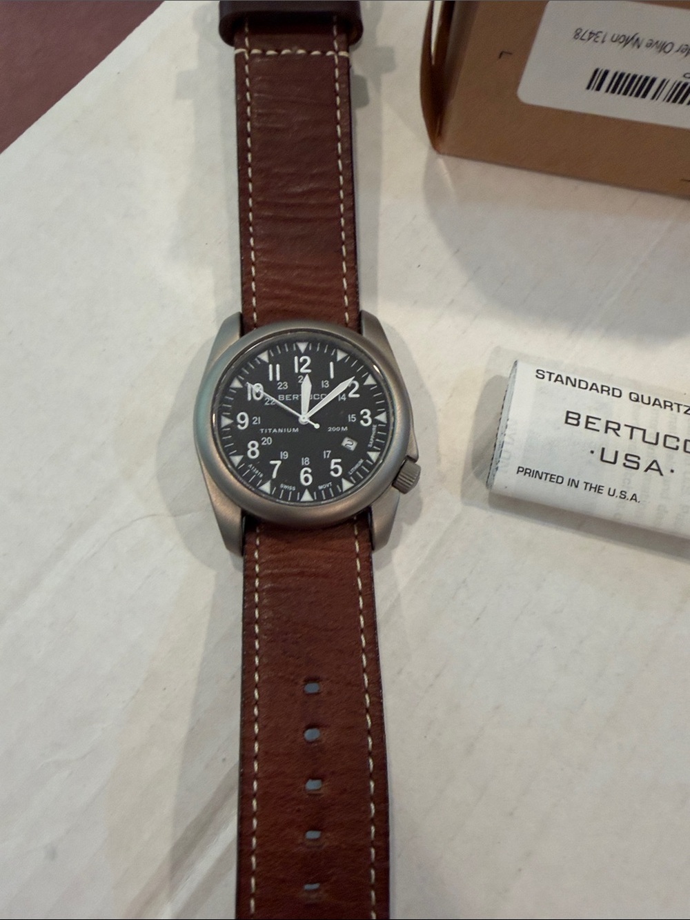 Bertucci Titanium Field Watch super Yankee Defender Ninja  Brown Leather Strap